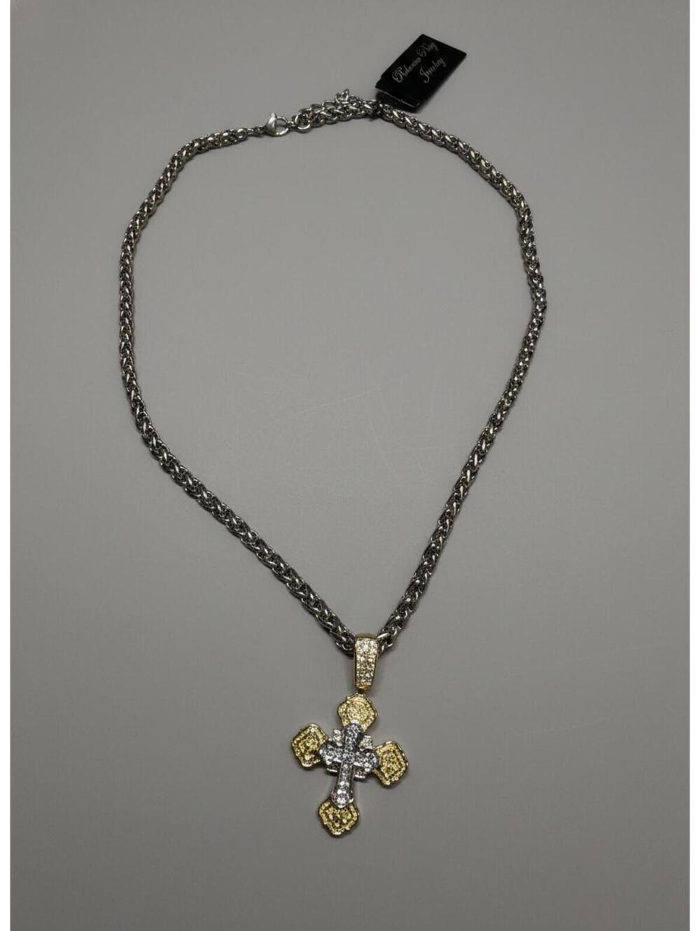 Layered Two Tone Cross Stainless Steel Necklace